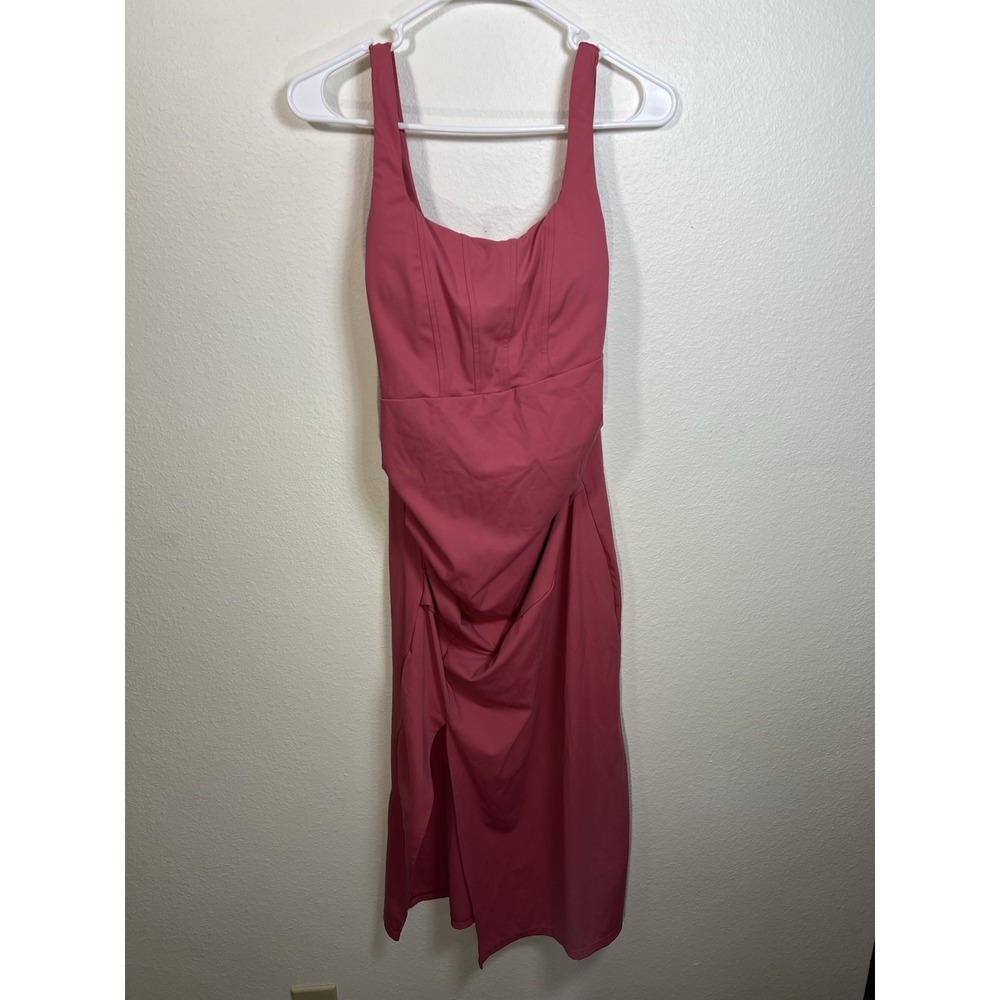 Halara Softlyzero Airy Square Neck Backless Corset Bodycon Midi Pink Dress Slit